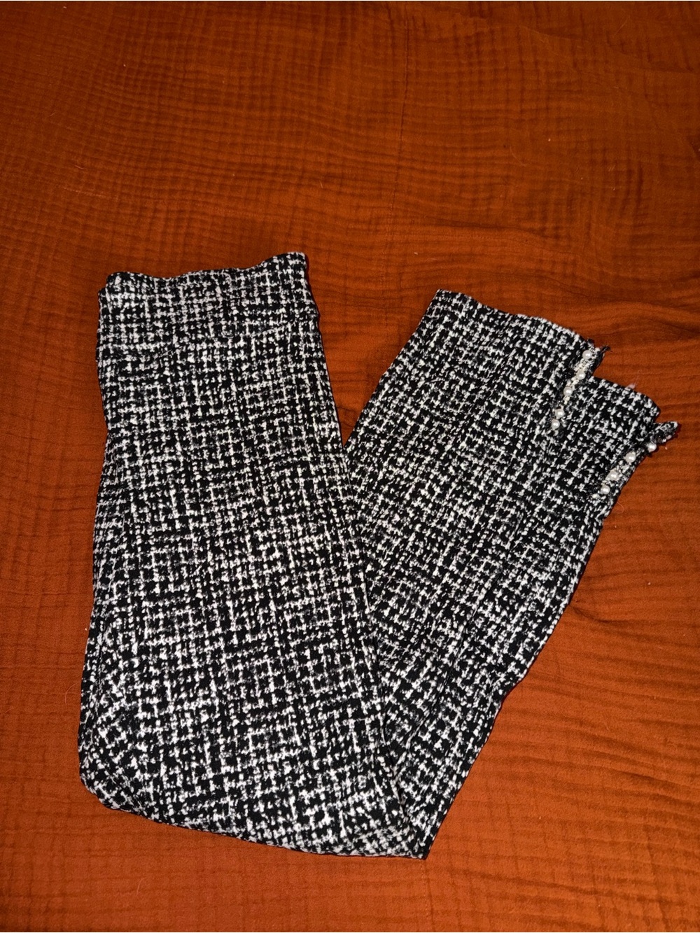 Black and White Tweed Knit Trousers - Women's